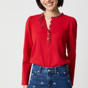 NEW!  J Crew Factory Women's Red "Tartan and Jewels Henley" Size Medium